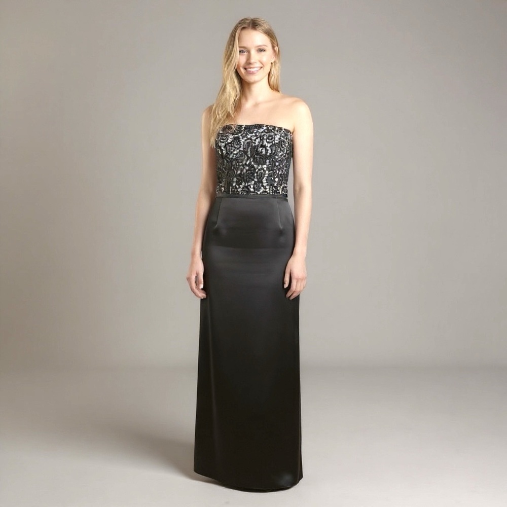 ANN TAYLOR VTG Strapless Black Satin & Lace Prom or Evening Gown 4 - Picture 3 of 12